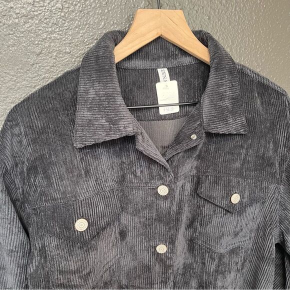 ZENANA DAYNA CORDUROY CROPPED JACKET LARGE Black - Picture 9 of 16